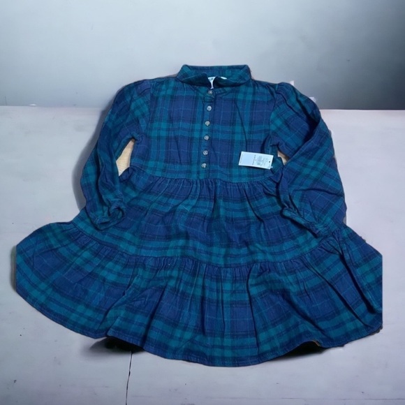 Old Navy Black Watch Green Blue Plaid Dress NWT 5T Toddler Girls - Picture 1 of 4